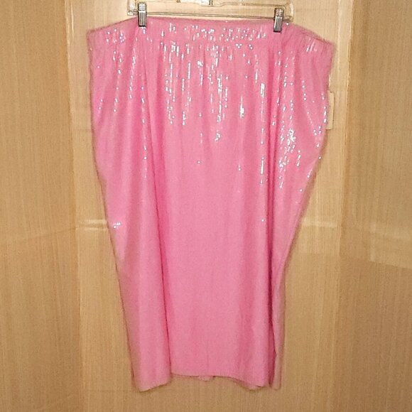 St. John's Bay Womens Plus Light Pink Sequin Elastic Waist Midi Skirt - Picture 1 of 9
